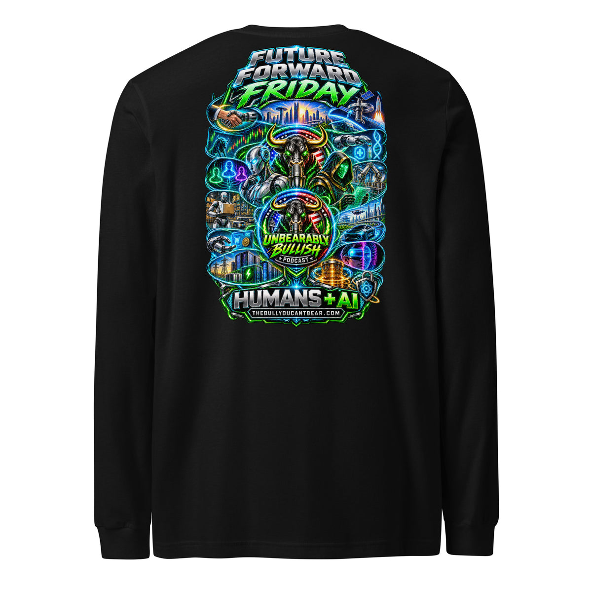 Future Forward Friday Humans + AI Long Sleeve Tee in Black, back print