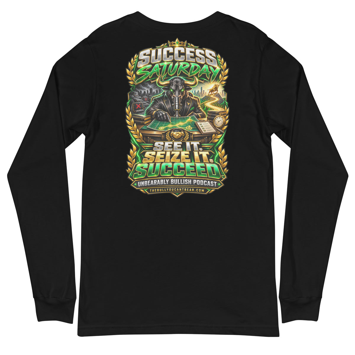 Success Saturday Long Sleeve Tee in Black, back print