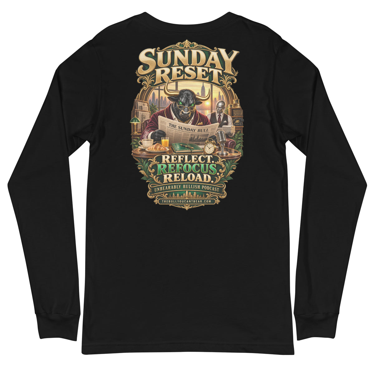 Sunday Reset Long Sleeve Tee in Black, back print