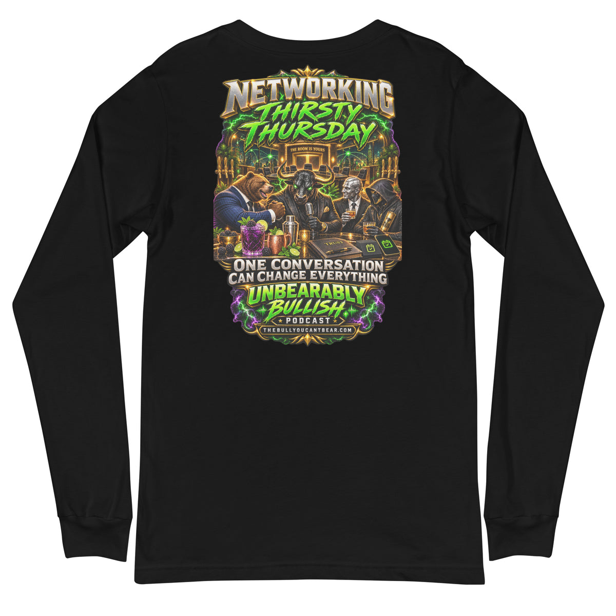 Networking Thirsty Thursday Long Sleeve Tee in Black, back print