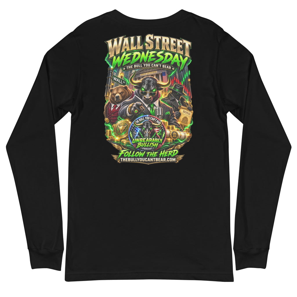 Wall Street Wednesday Long Sleeve Tee in Black, back print