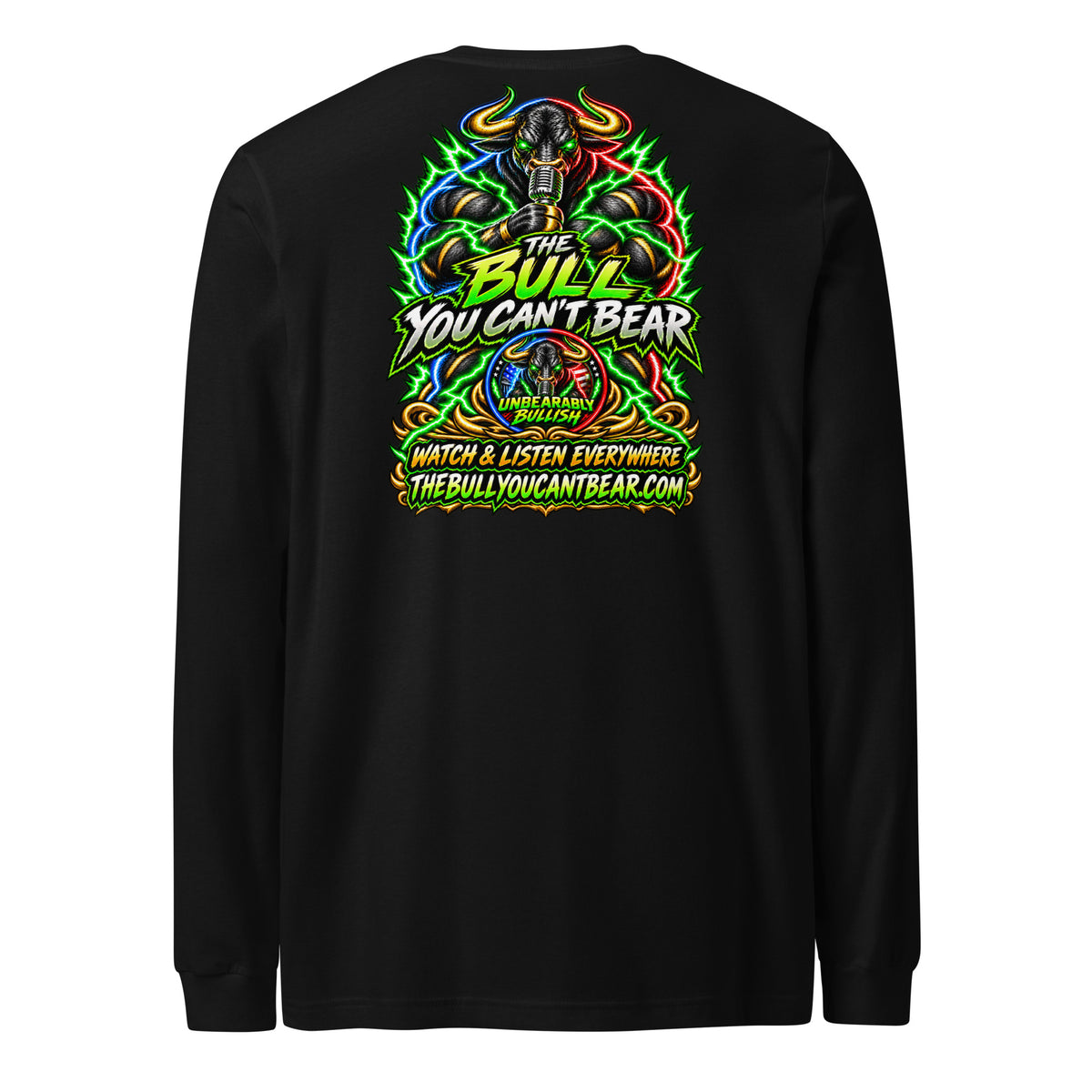 The Bull You Can't Bear Long Sleeve Tee in Black, back print