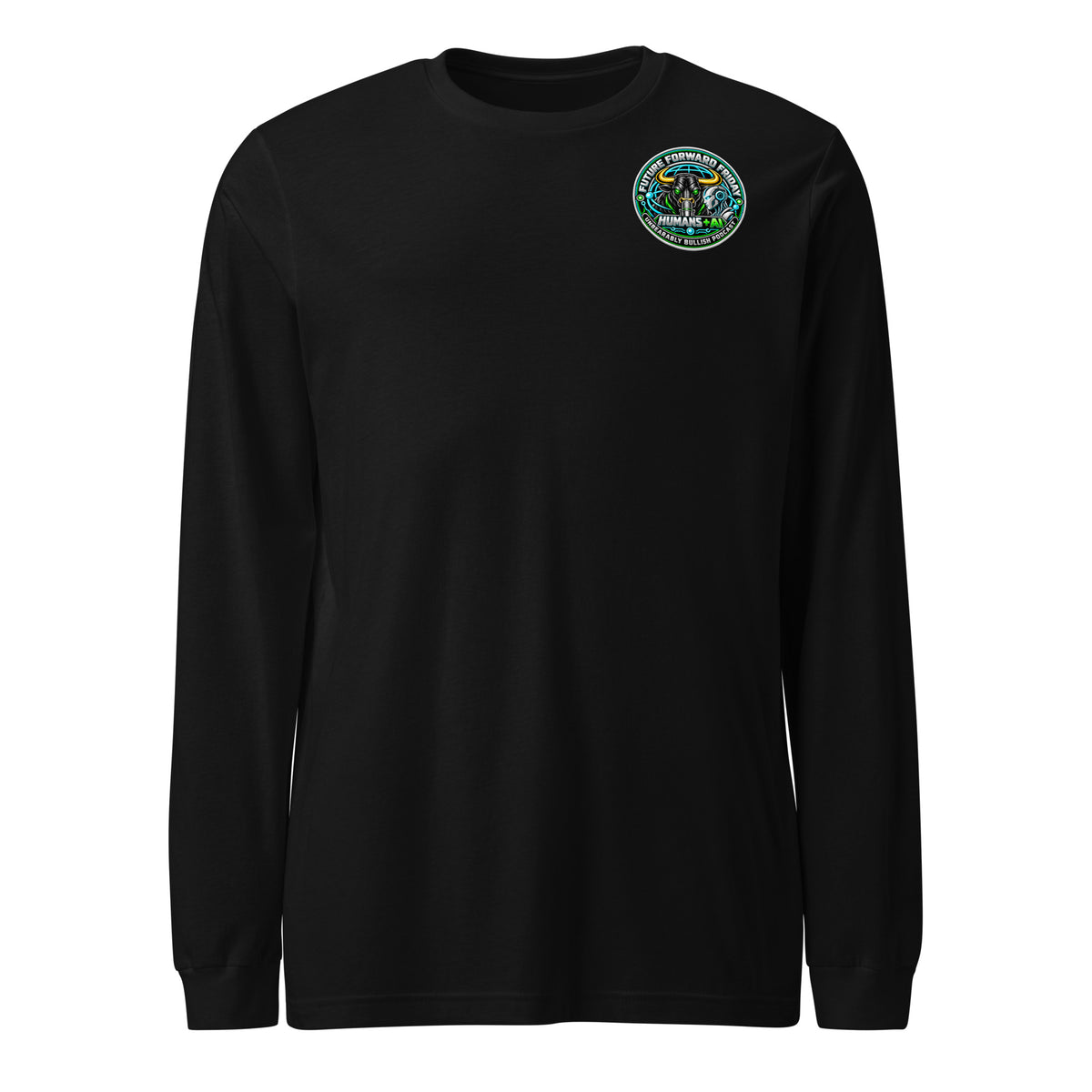 Future Forward Friday Humans + AI Long Sleeve Tee in Black, front