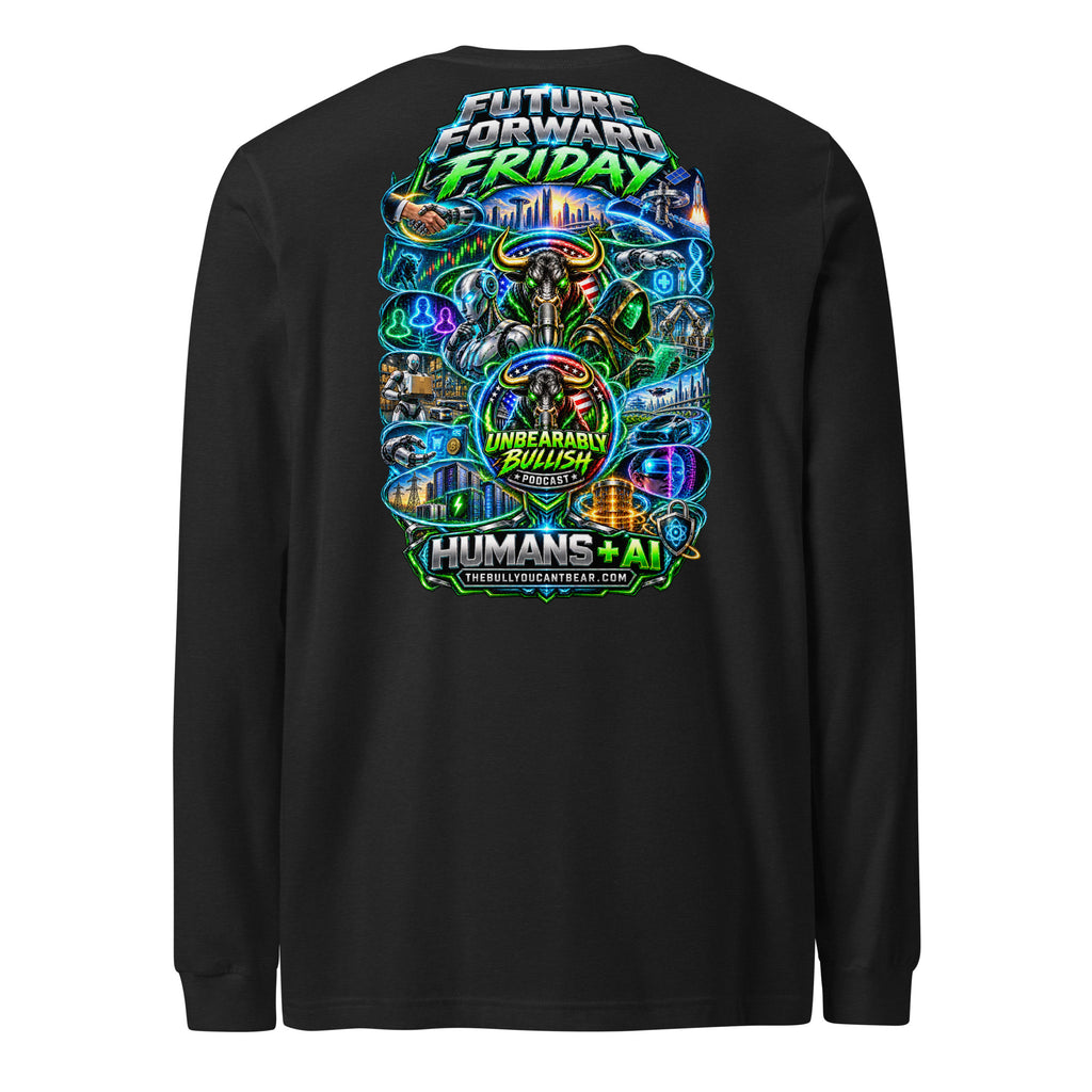 Future Forward Friday Humans + AI Long Sleeve Tee in Black Heather, back print
