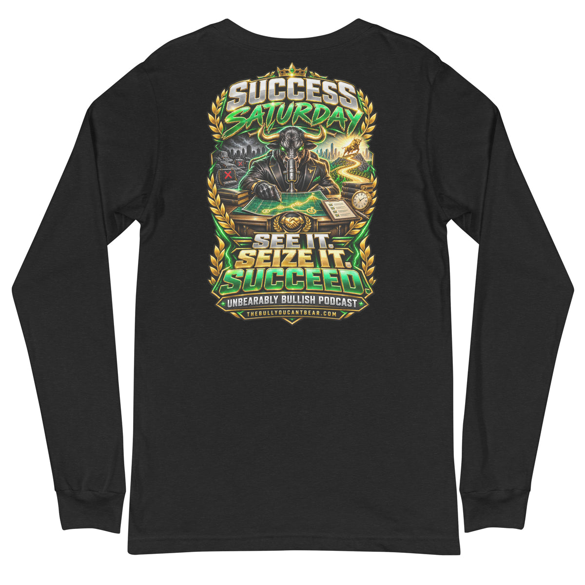 Success Saturday Long Sleeve Tee in Black Heather, back print