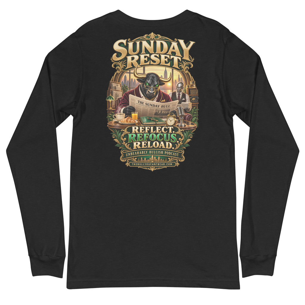 Sunday Reset Long Sleeve Tee in Black Heather, back print