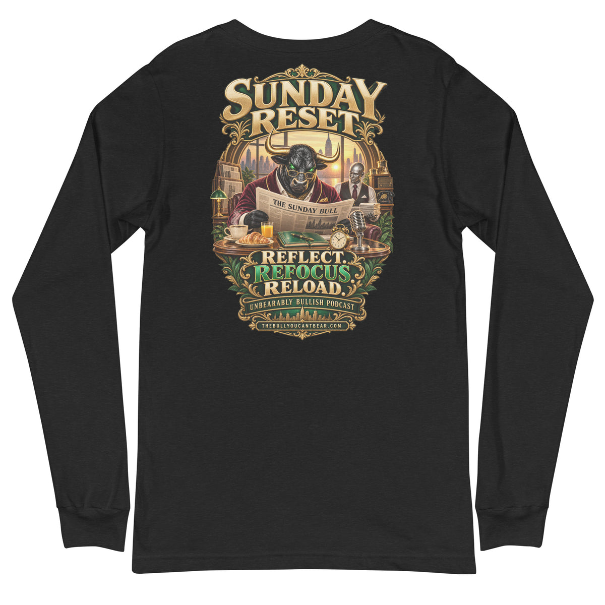 Sunday Reset Long Sleeve Tee in Black Heather, back print