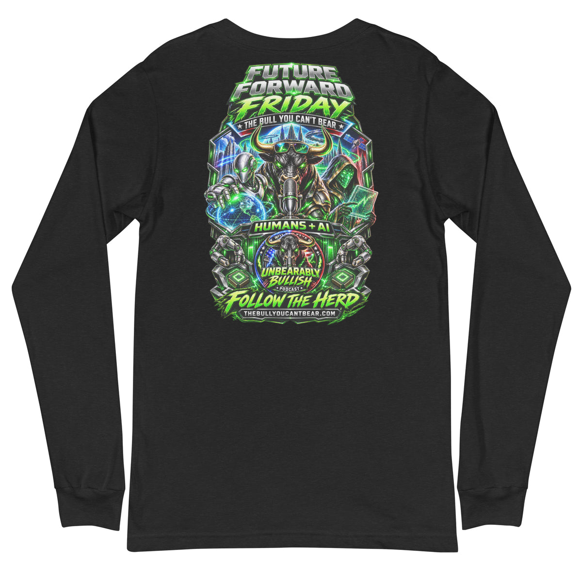 Future Forward Friday Long Sleeve Tee in Black Heather, back print