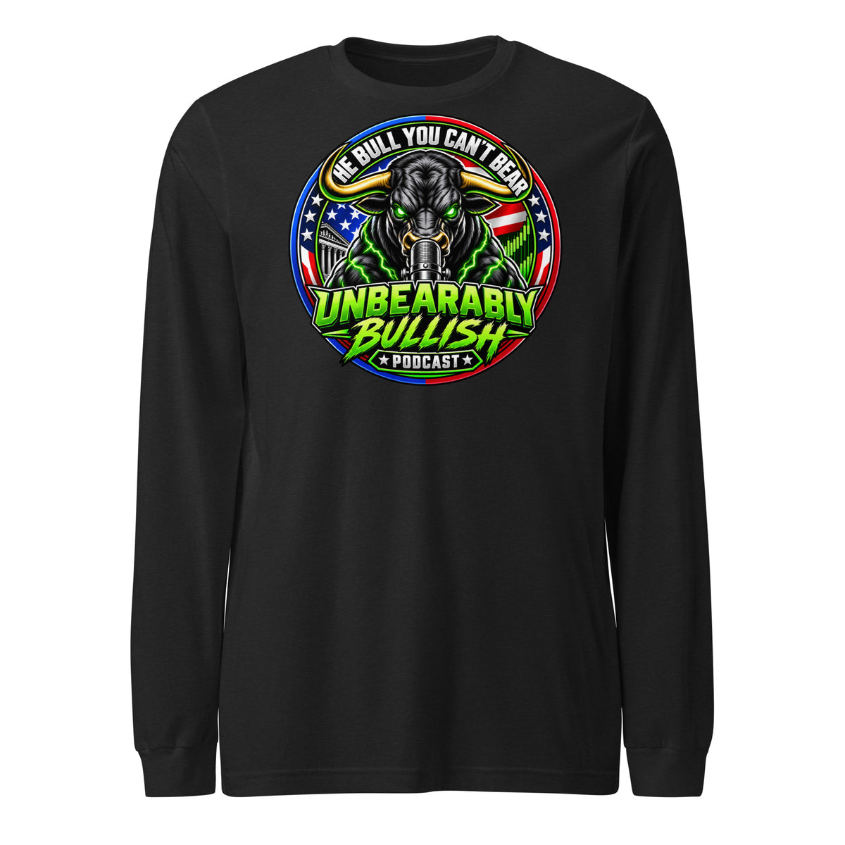 The Bull You Can't Bear Long Sleeve Tee in Black Heather, front