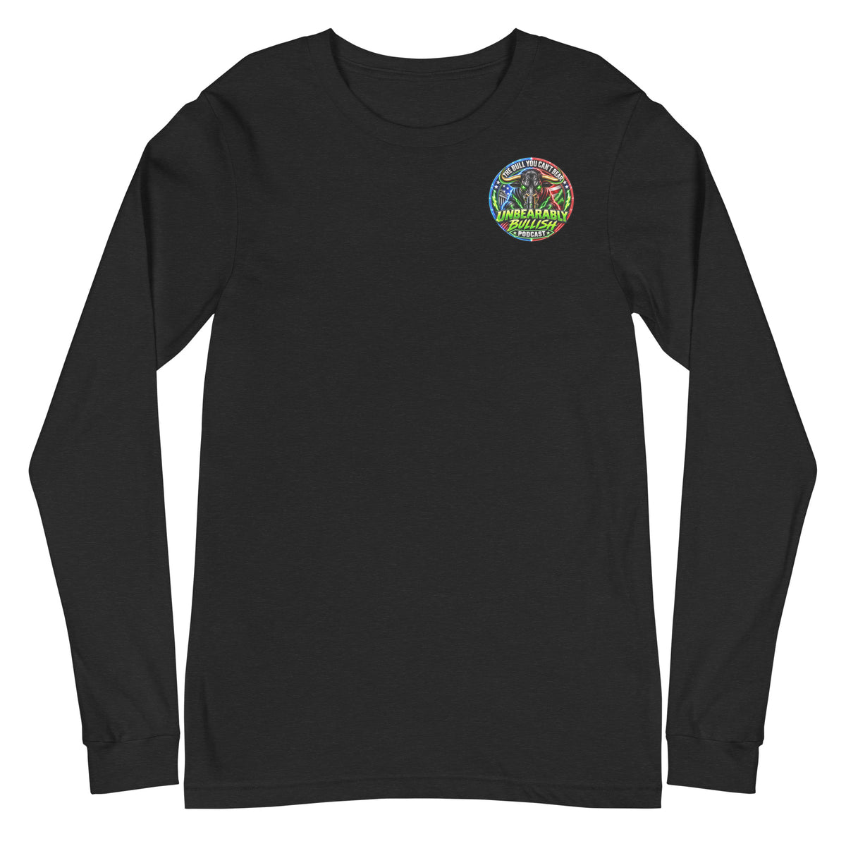 Electric Podcast Long Sleeve Tee in Black Heather, front