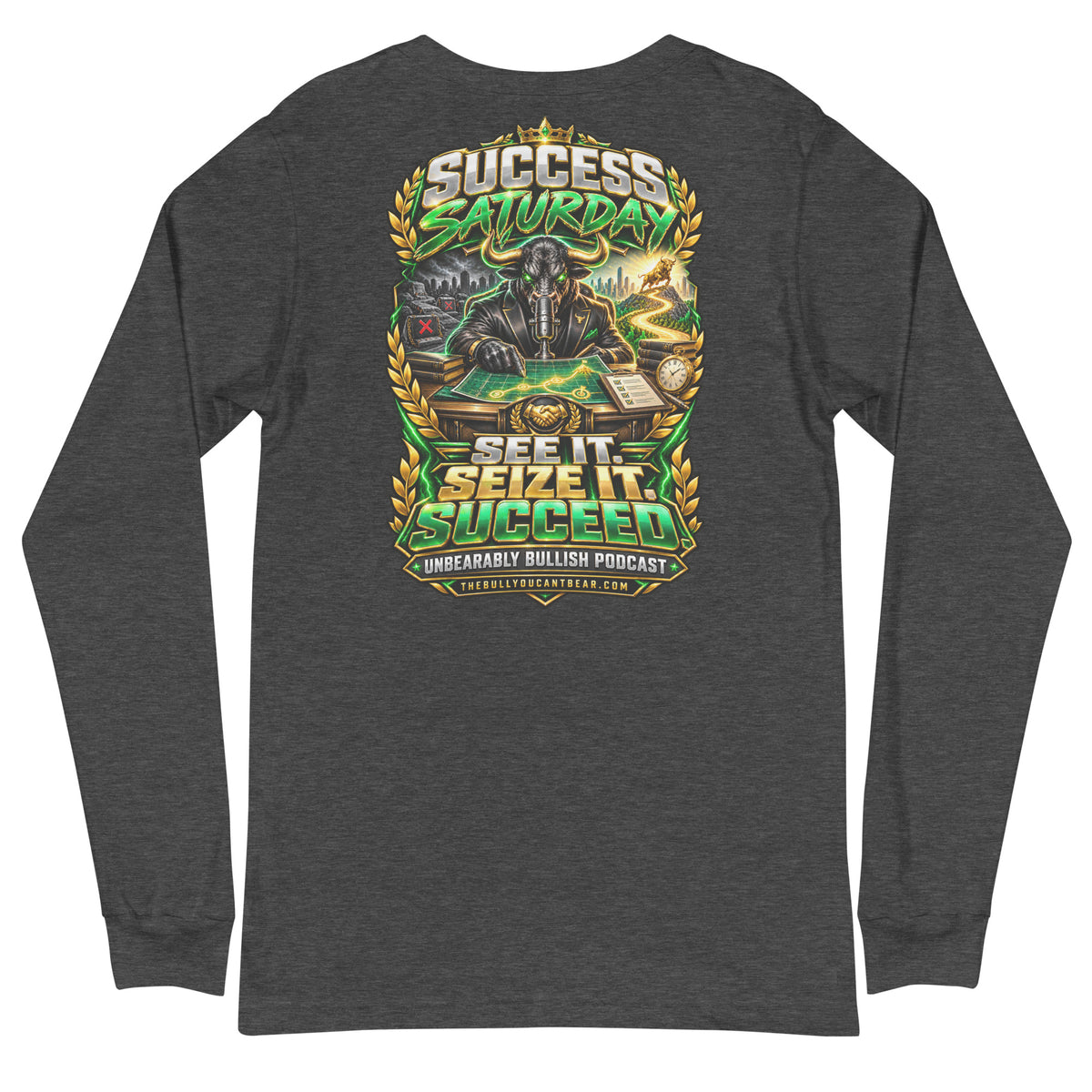 Success Saturday Long Sleeve Tee in Dark Grey Heather, back print