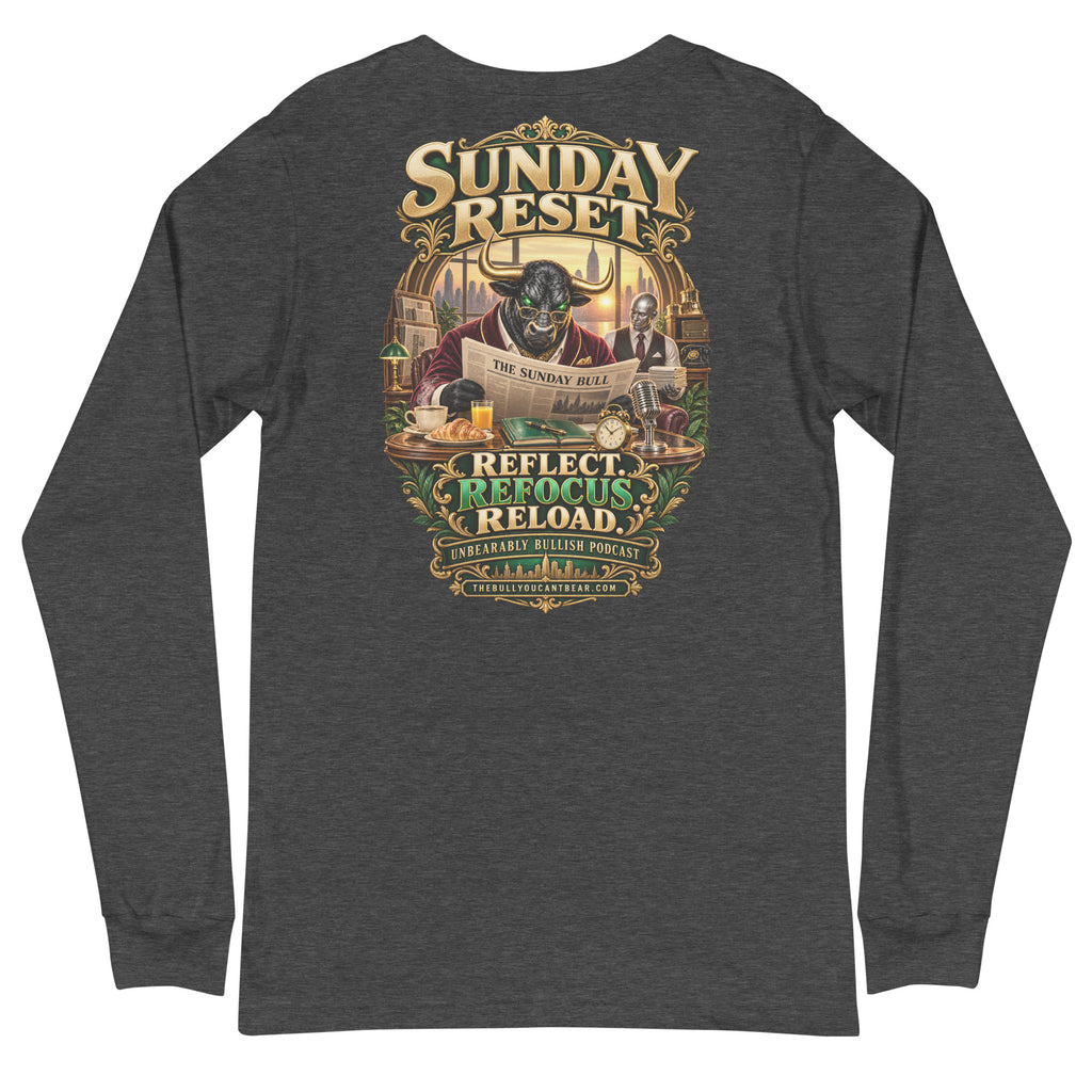 Sunday Reset Long Sleeve Tee in Dark Grey Heather, back print