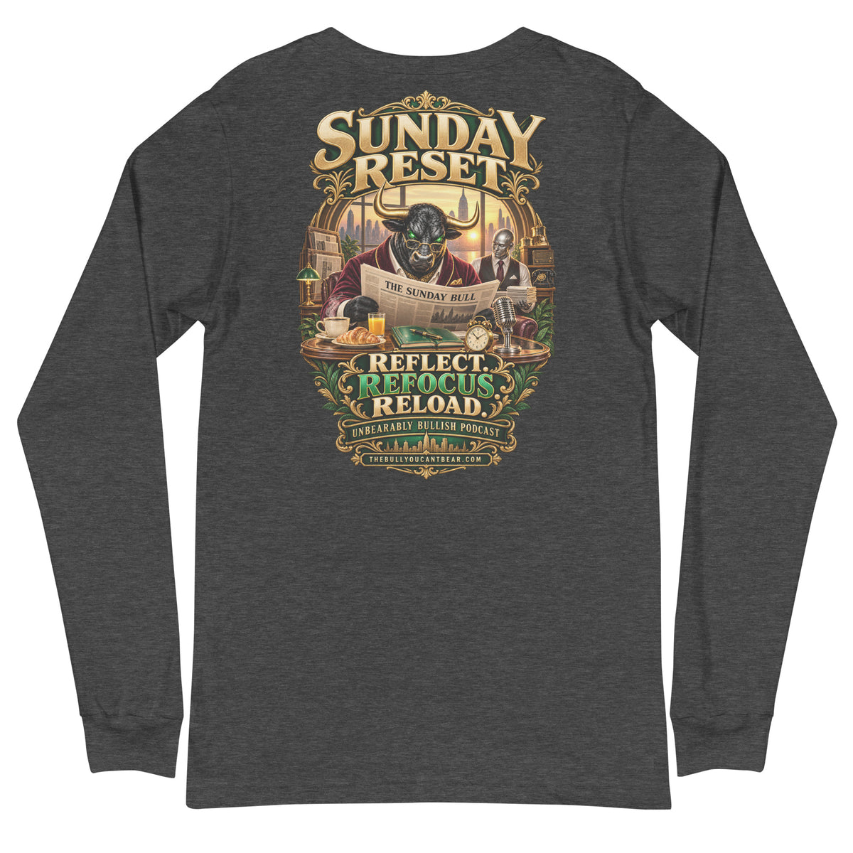 Sunday Reset Long Sleeve Tee in Dark Grey Heather, back print