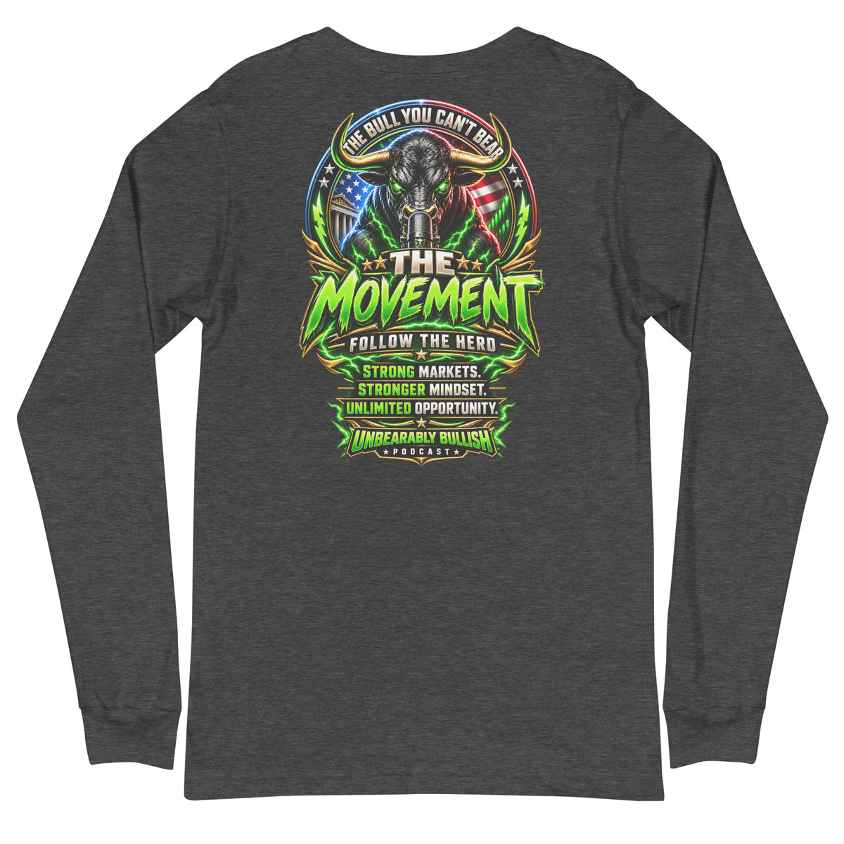 The Movement Long Sleeve Tee in Dark Grey Heather, back print