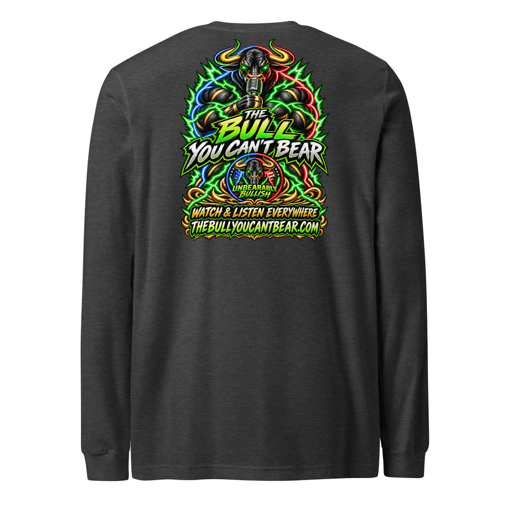 The Bull You Can't Bear Long Sleeve Tee in Dark Grey Heather, back print