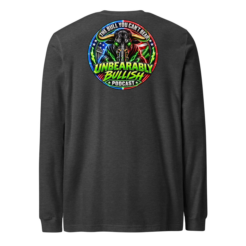 Unbearably Bullish Logo Long Sleeve Tee in Dark Grey Heather, back print