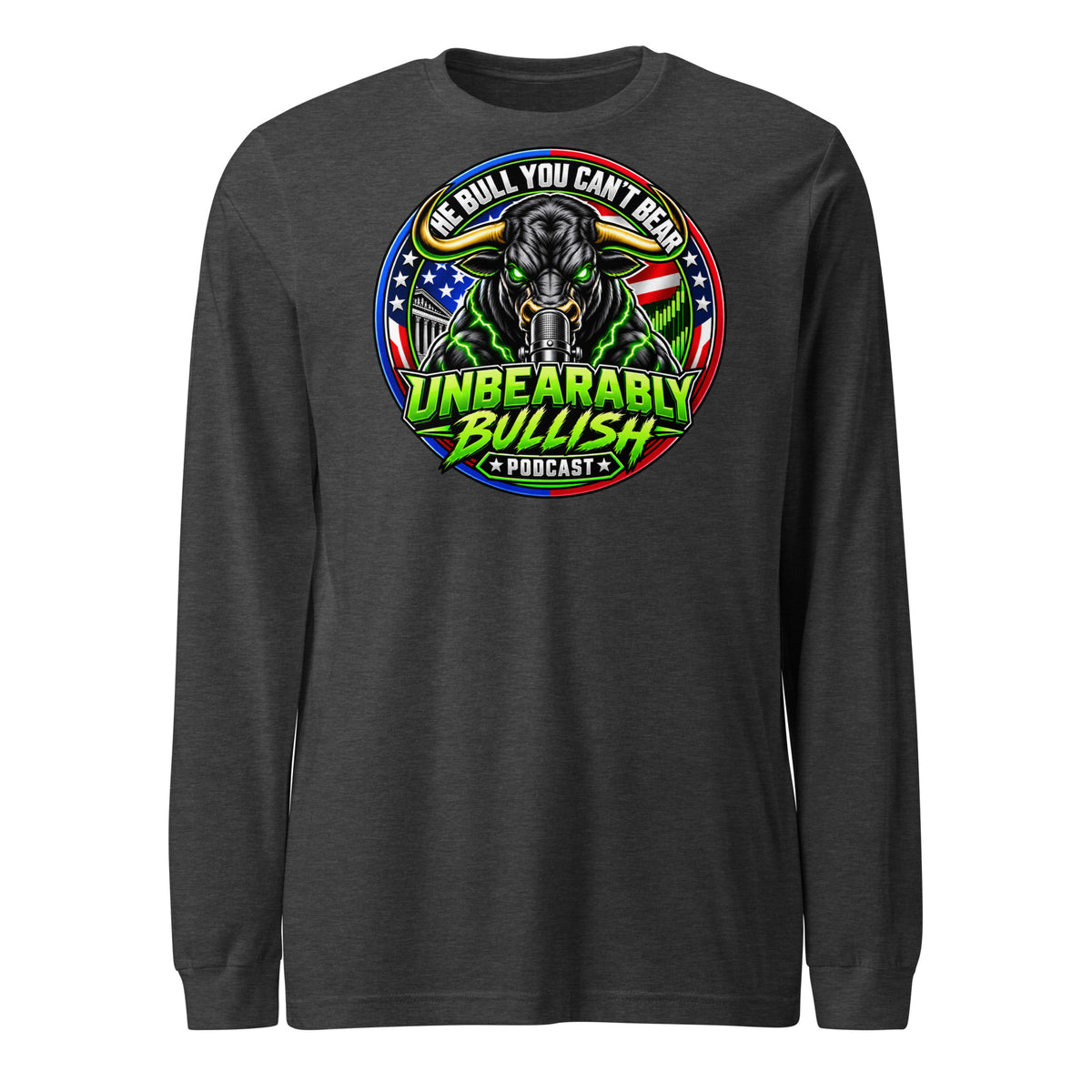 The Bull You Can't Bear Long Sleeve Tee in Dark Grey Heather, front