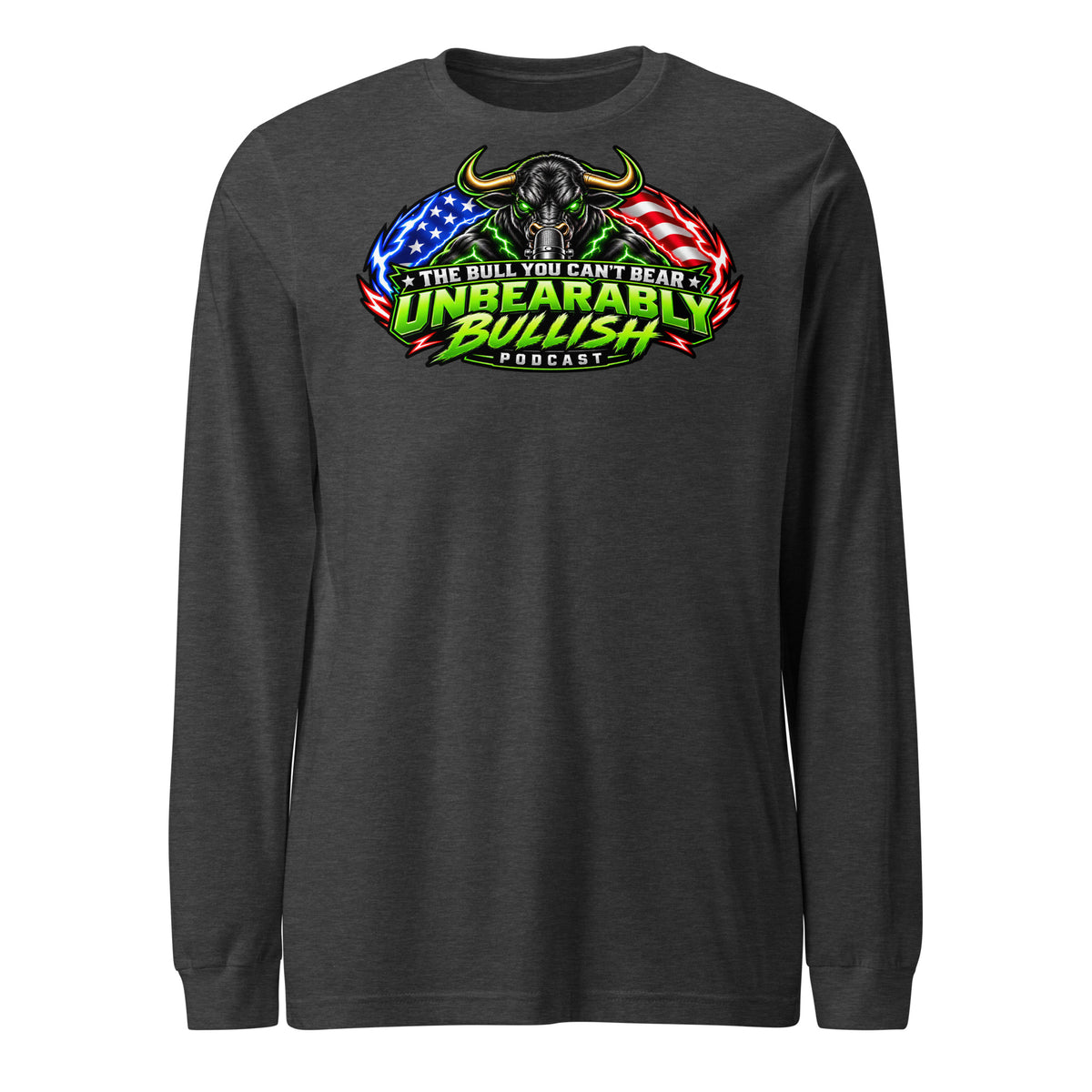 Unbearably Bullish Logo Long Sleeve Tee in Dark Grey Heather, front