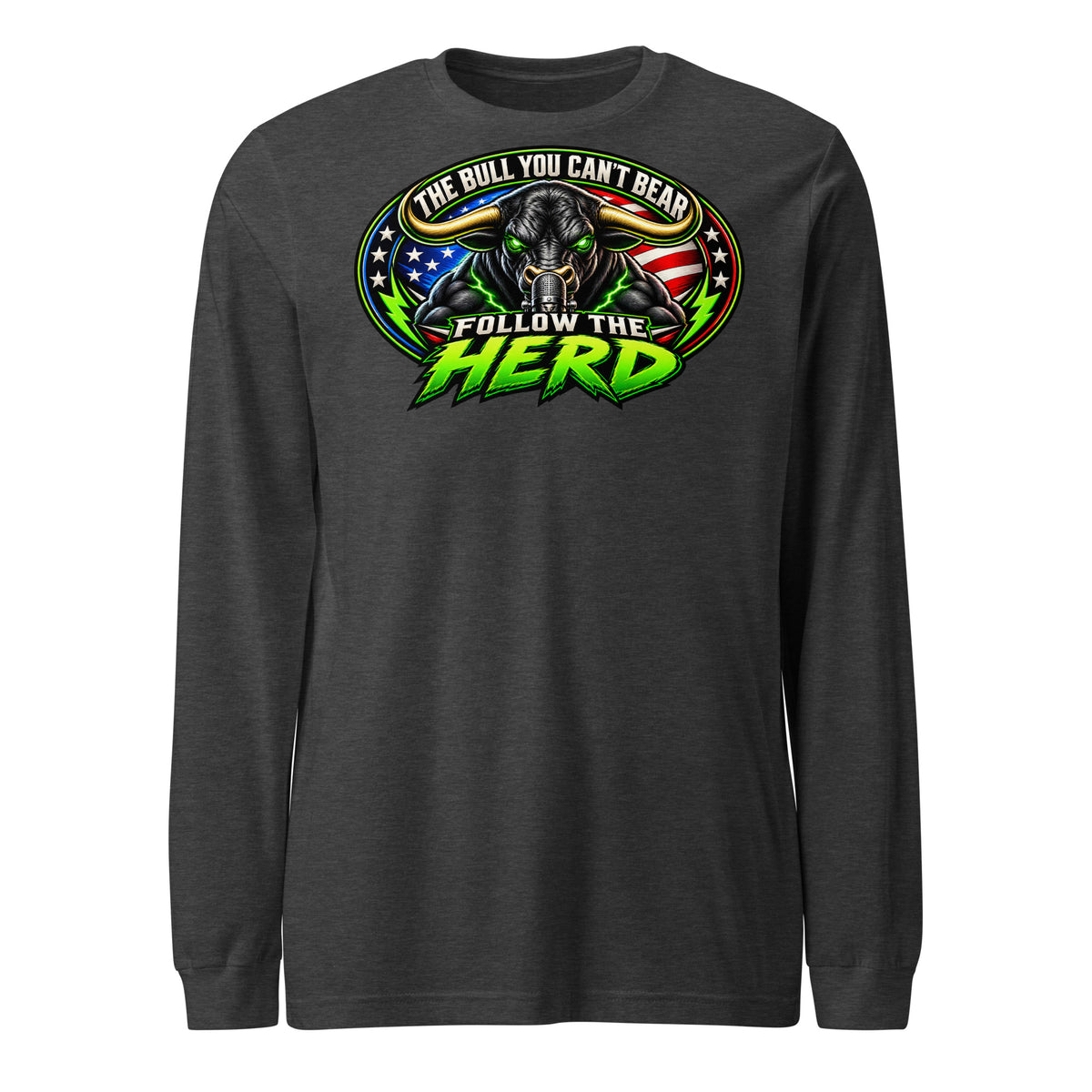 Follow The Herd Long Sleeve Tee in Dark Grey Heather, front
