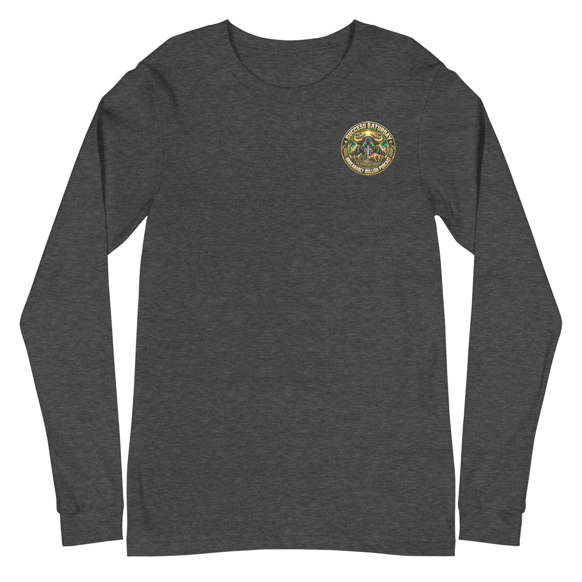 Success Saturday Long Sleeve Tee in Dark Grey Heather, front
