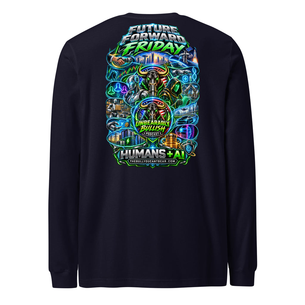 Future Forward Friday Humans + AI Long Sleeve Tee in Navy, back print