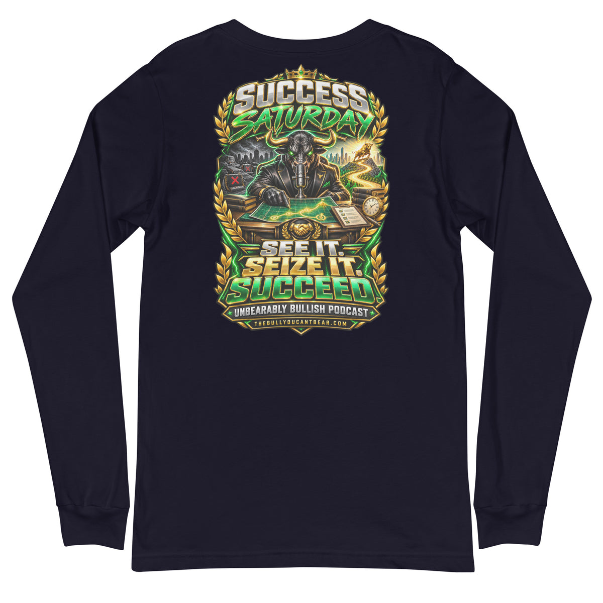 Success Saturday Long Sleeve Tee in Navy, back print