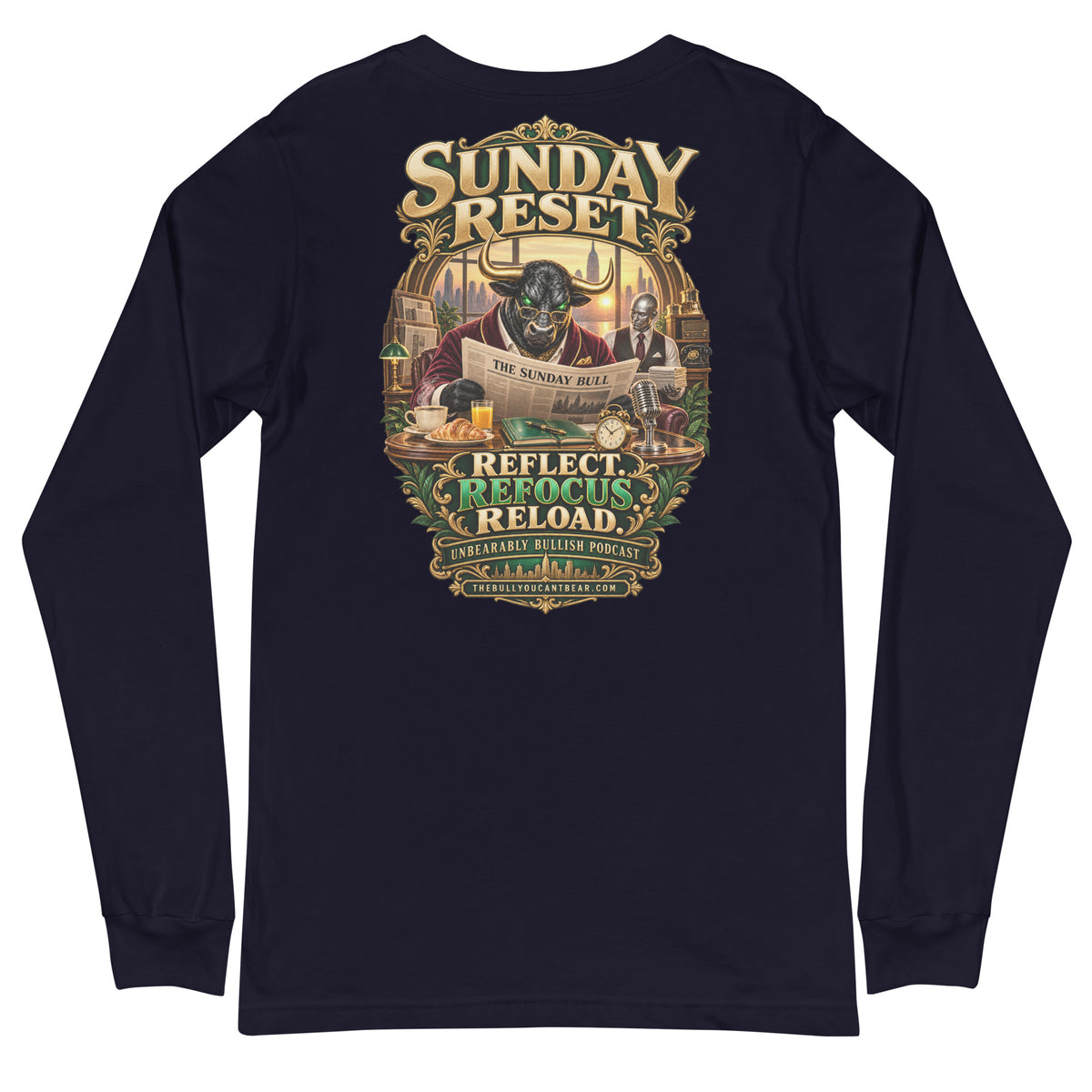 Sunday Reset Long Sleeve Tee in Navy, back print