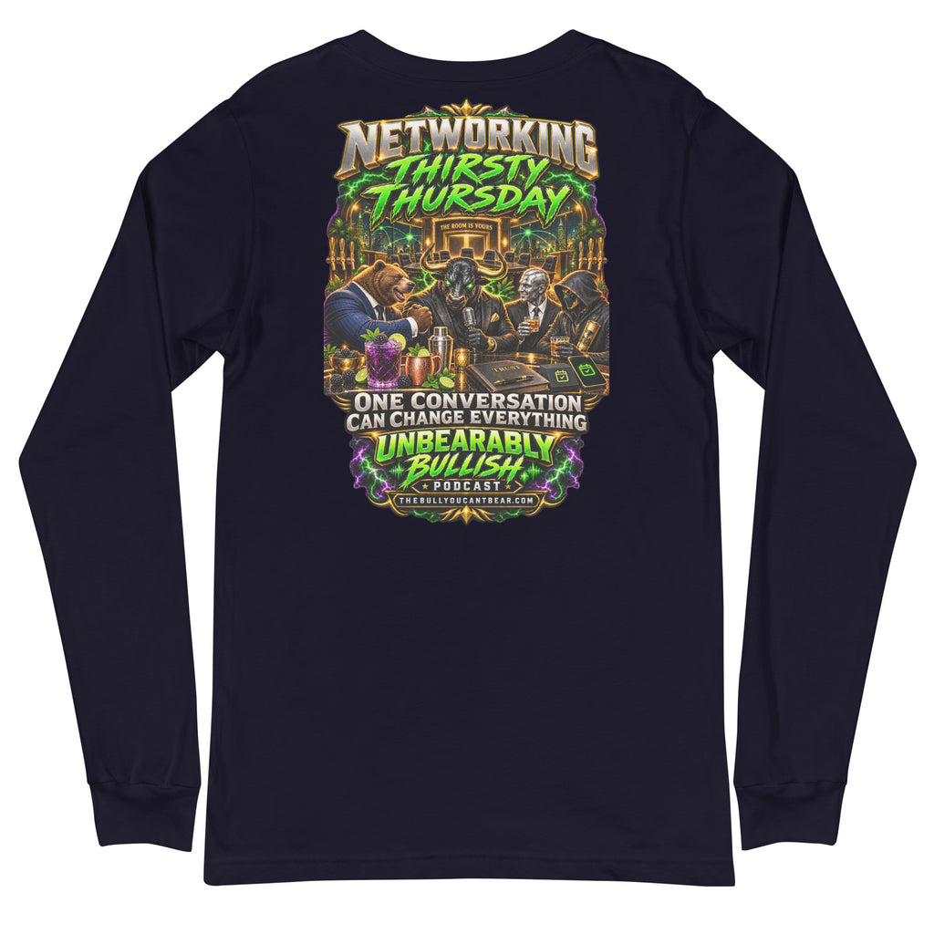 Networking Thirsty Thursday Long Sleeve Tee in Navy, back print