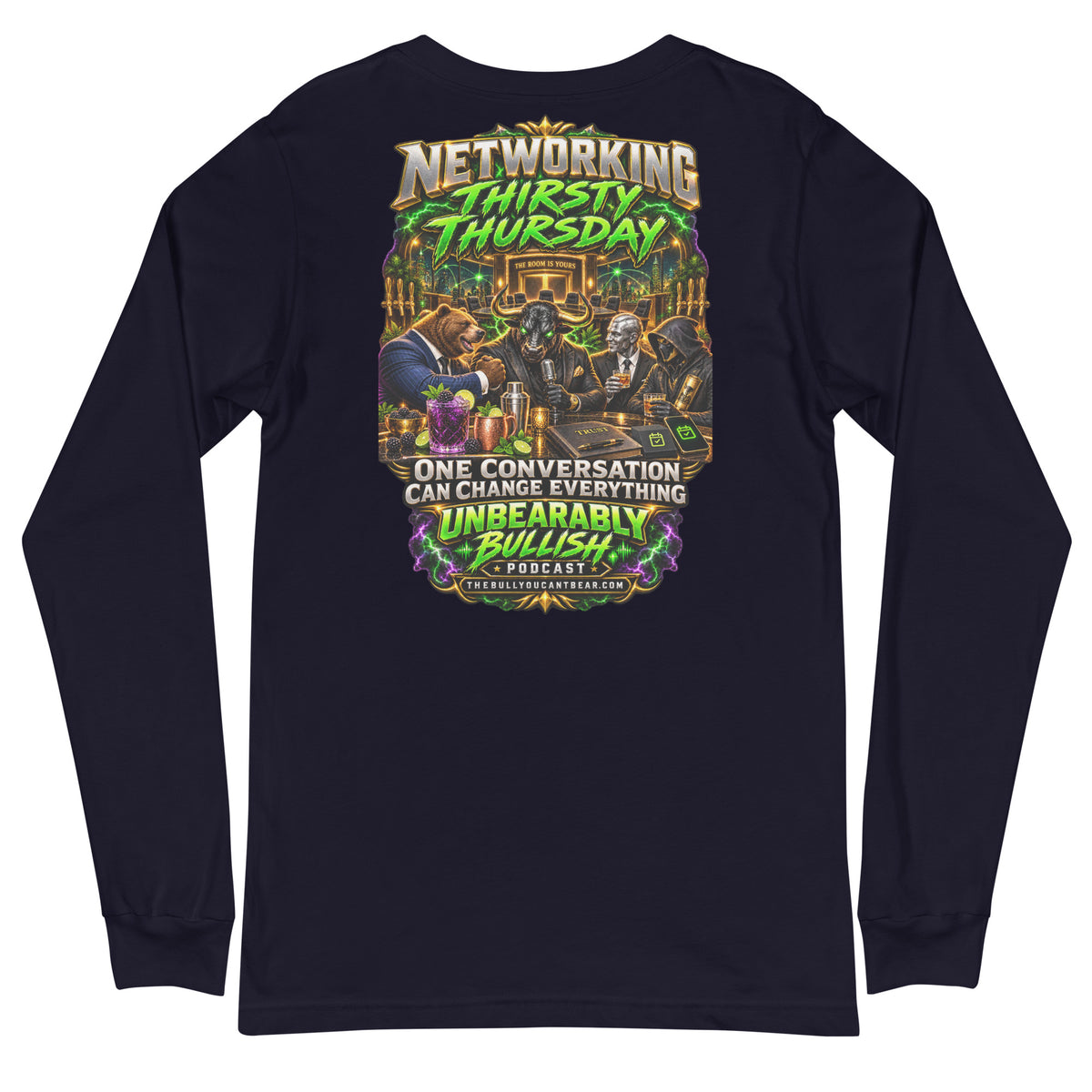 Networking Thirsty Thursday Long Sleeve Tee in Navy, back print