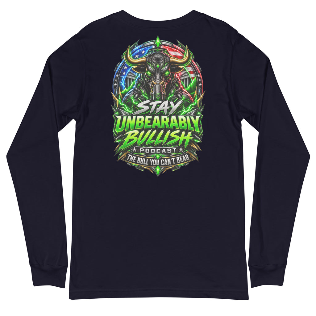 Stay Unbearably Bullish Long Sleeve Tee in Navy, back print