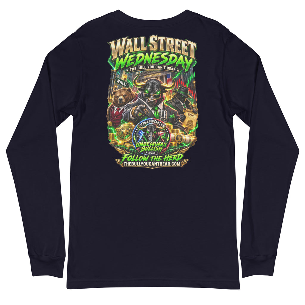 Wall Street Wednesday Long Sleeve Tee in Navy, back print