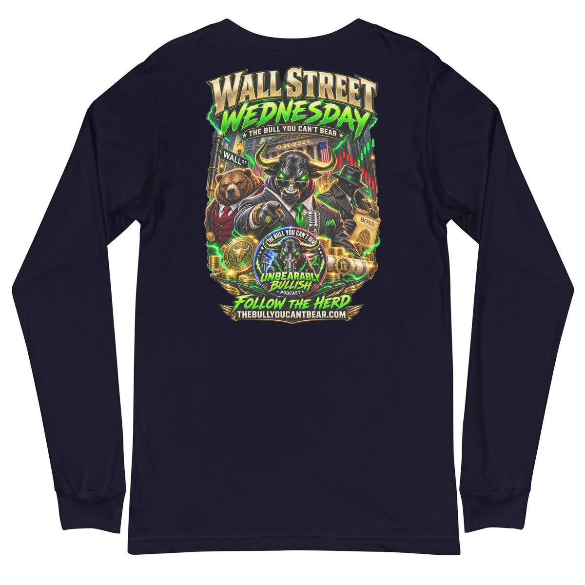 Wall Street Wednesday Long Sleeve Tee in Navy, back print