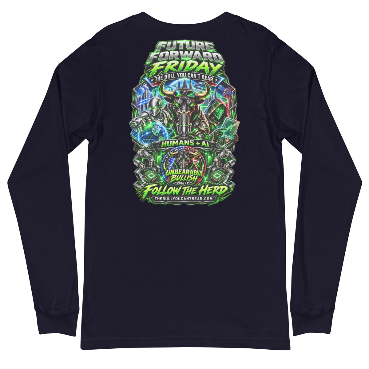 Future Forward Friday Long Sleeve Tee in Navy, back print