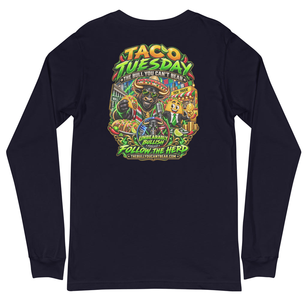 Taco Tuesday Long Sleeve Tee in Navy, back print