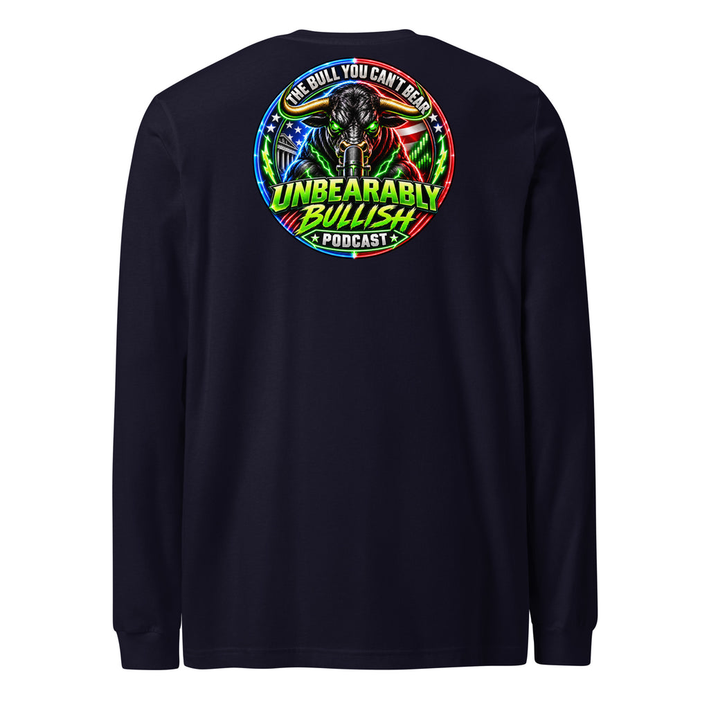 Unbearably Bullish Logo Long Sleeve Tee in Navy, back print