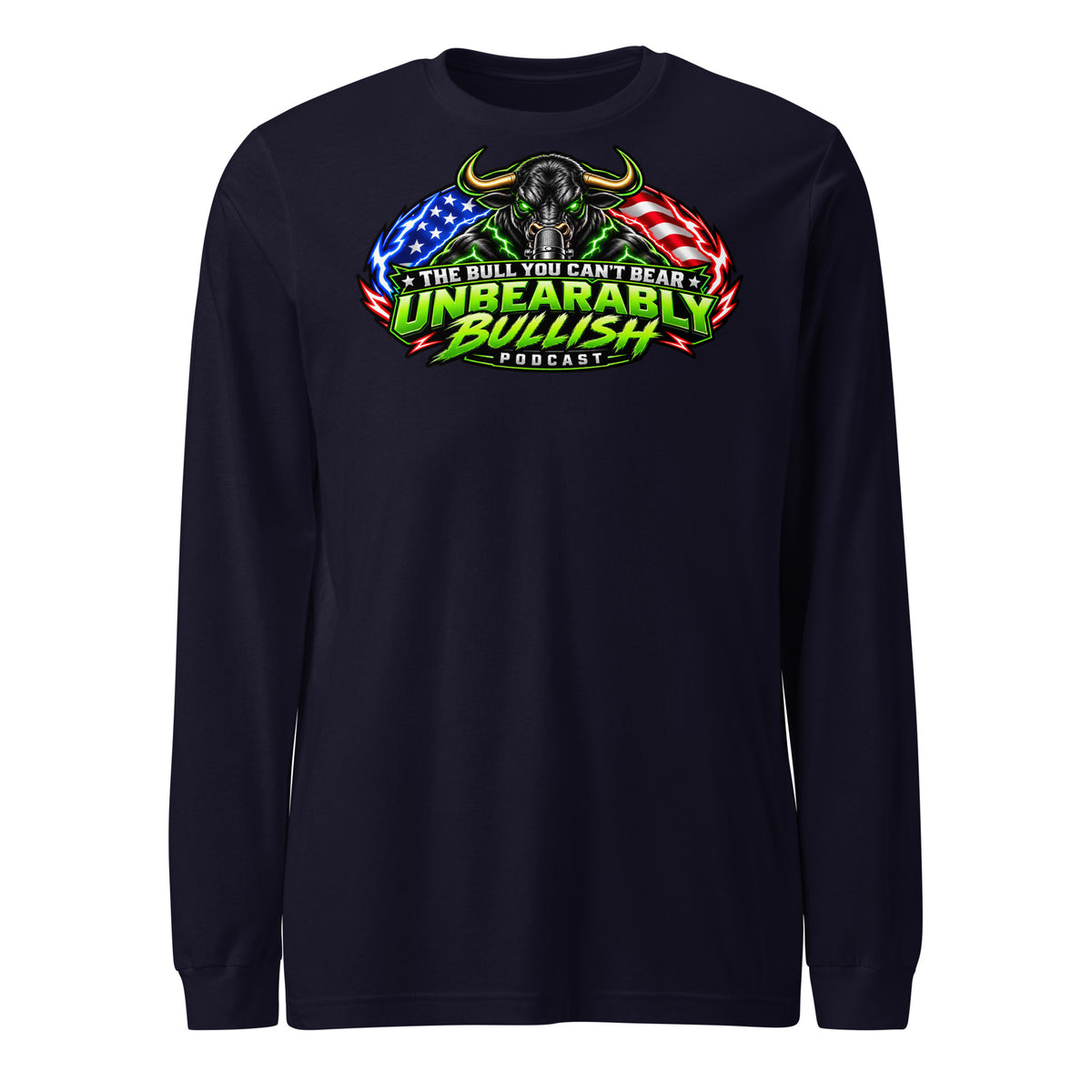 Unbearably Bullish Logo Long Sleeve Tee in Navy, front