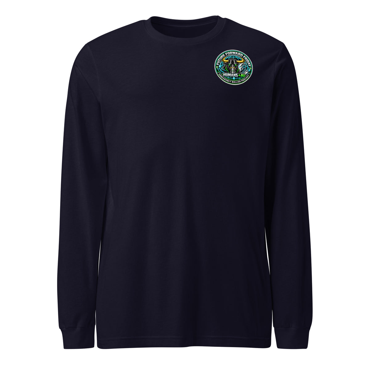 Future Forward Friday Humans + AI Long Sleeve Tee in Navy, front