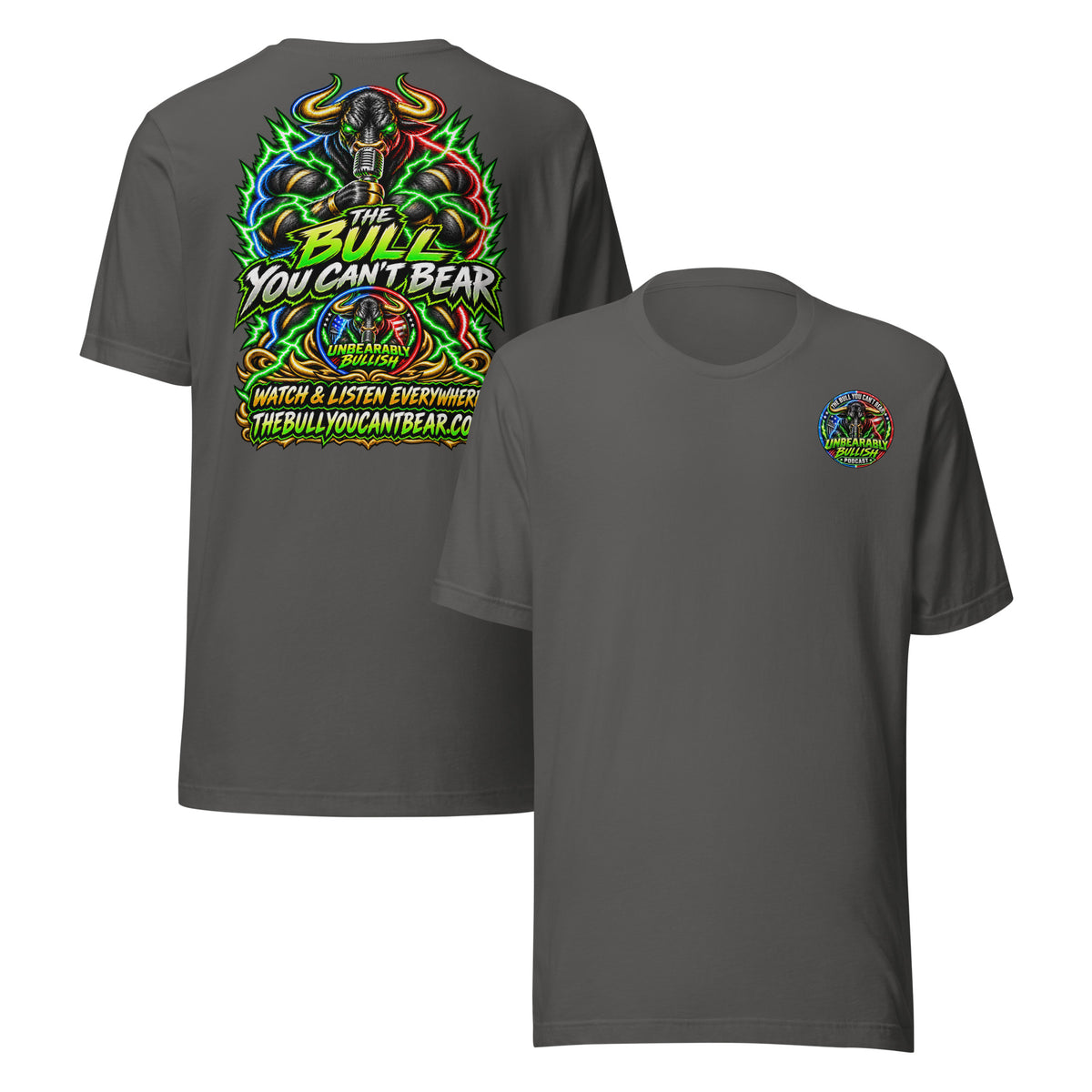 The Bull You Can't Bear Tee in Asphalt, front and back print