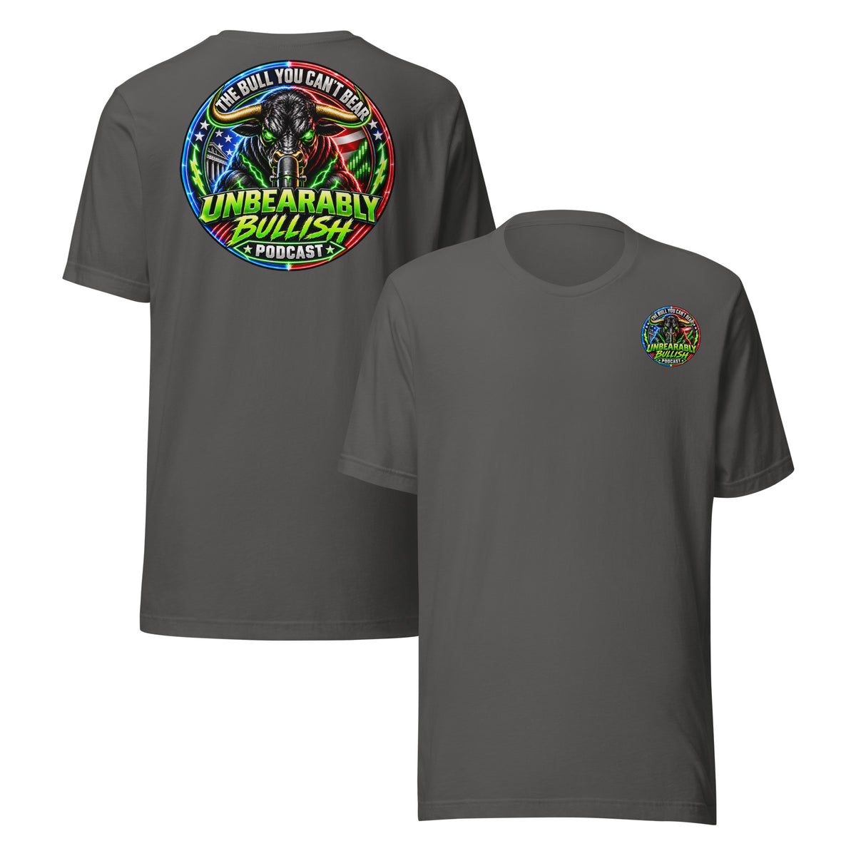 Unbearably Bullish Logo Tee in Asphalt, front and back print