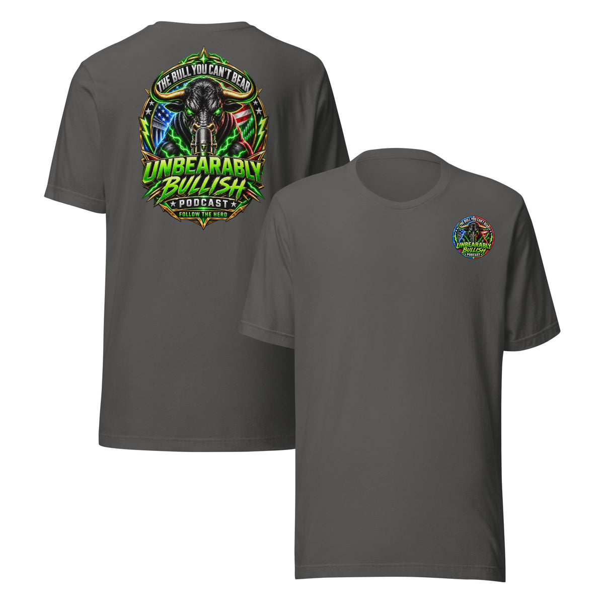 Electric Podcast Tee in Asphalt, front and back print