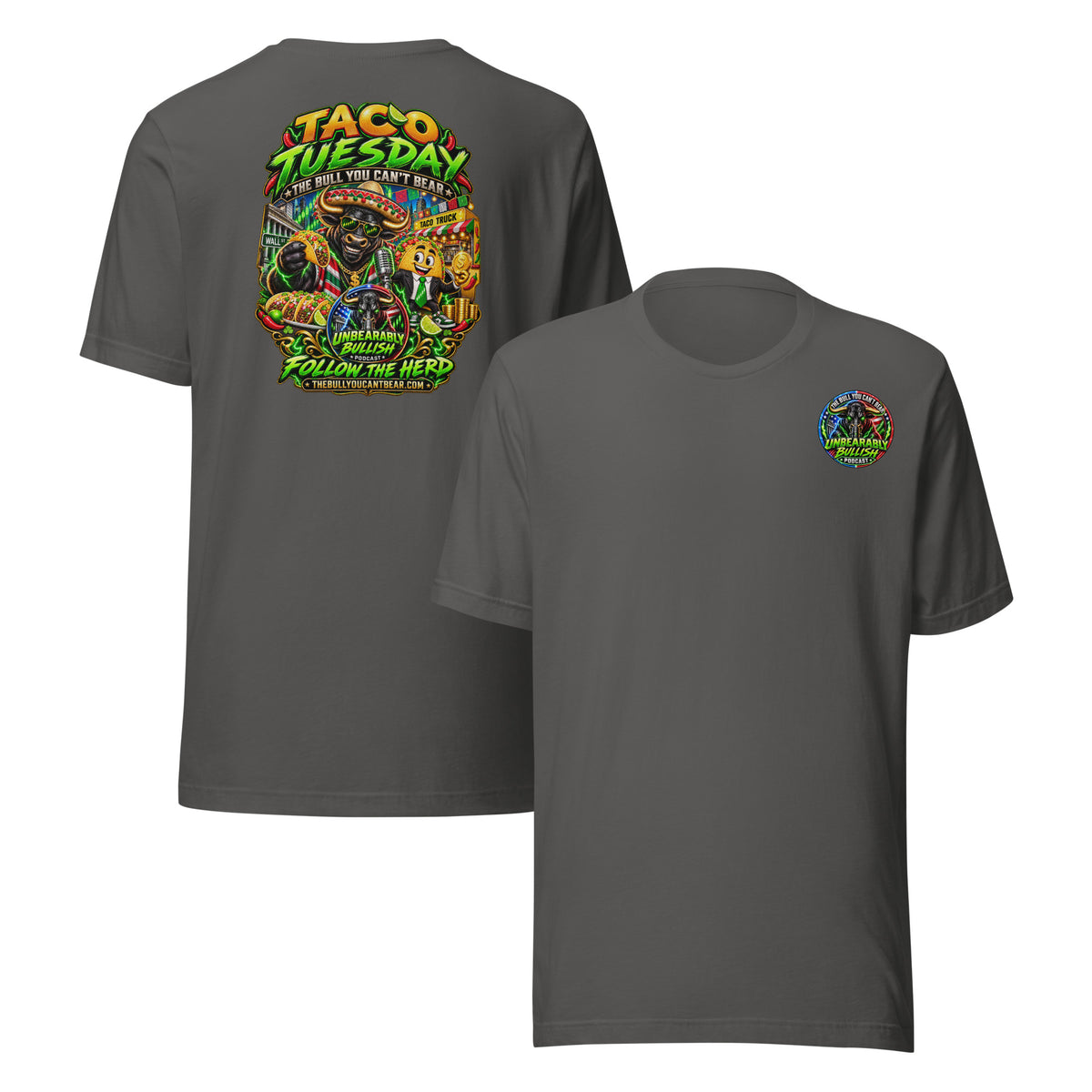 Taco Tuesday Tee in Asphalt, front and back print