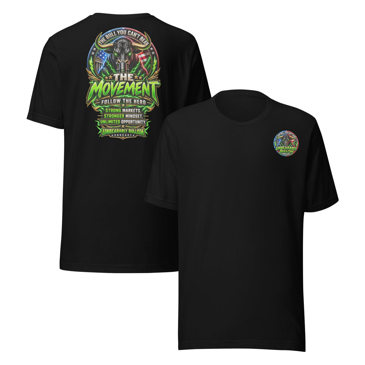The Movement Tee in Black, front and back print