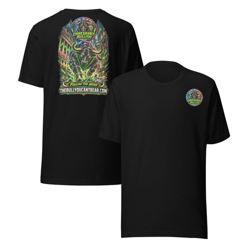 Charging Bull on Wall Street Tee in Black, front and back print