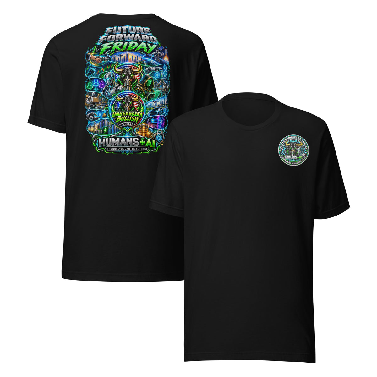 Future Forward Friday Humans + AI Tee in Black, front and back print