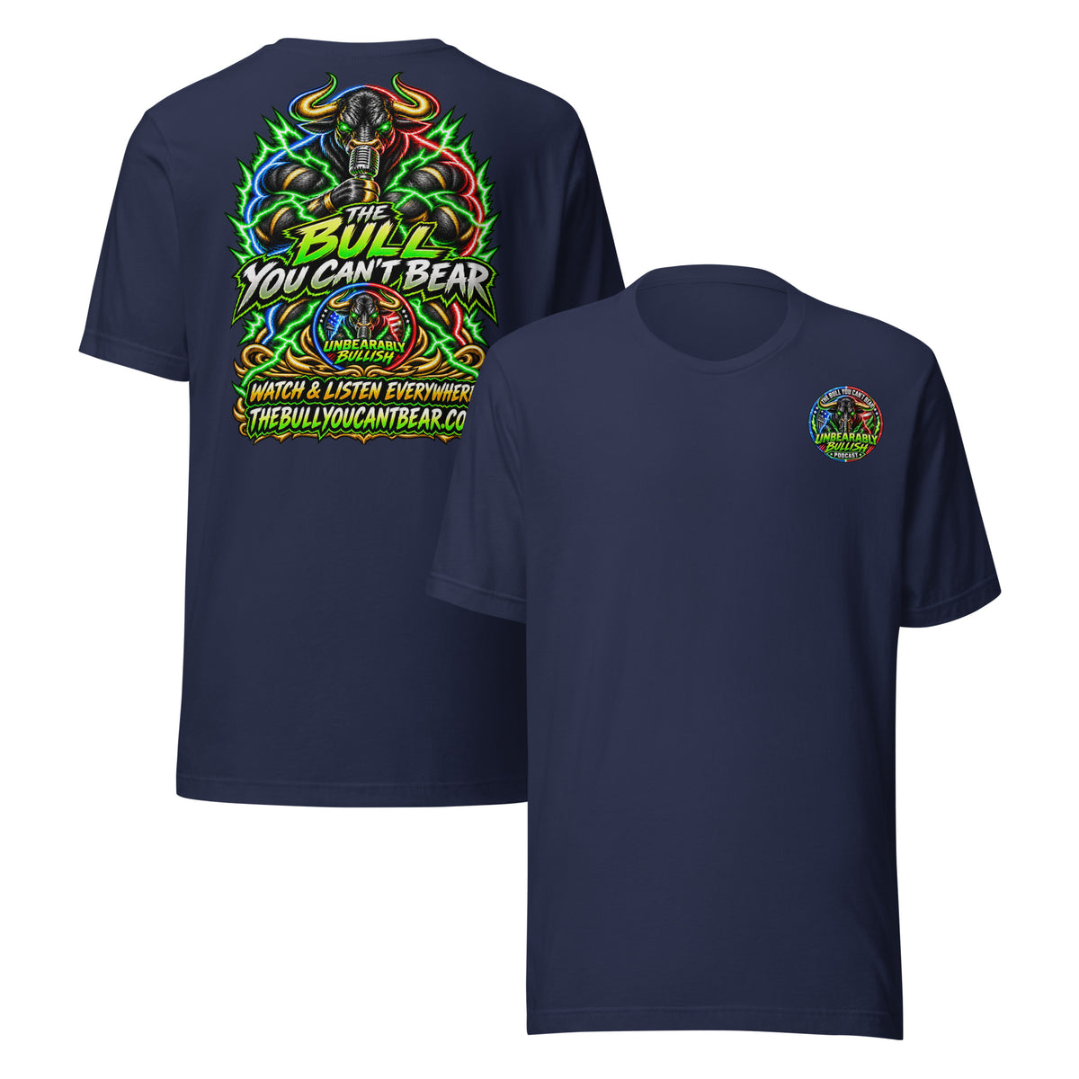 The Bull You Can't Bear Tee in Navy, front and back print
