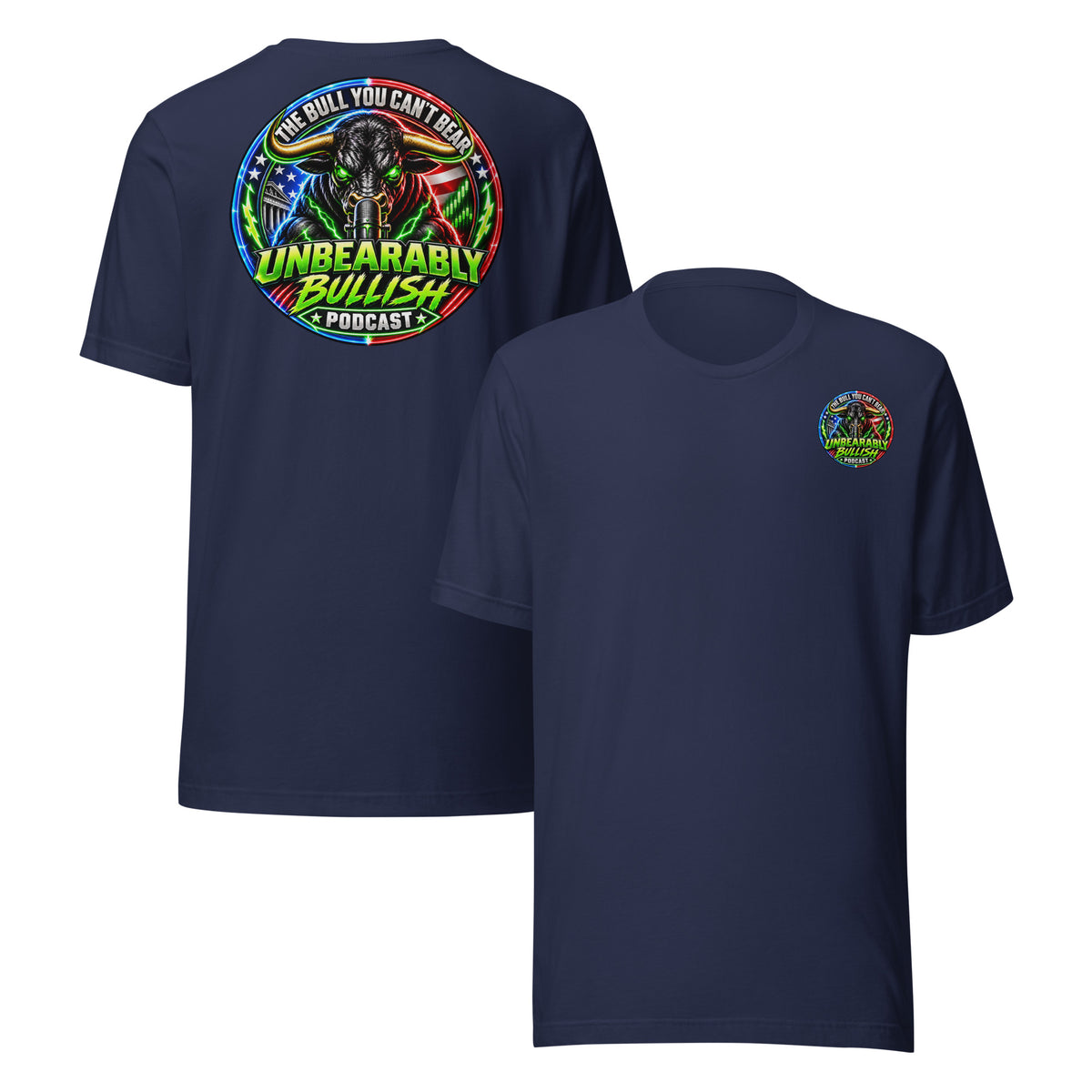 Unbearably Bullish Logo Tee in Navy, front and back print