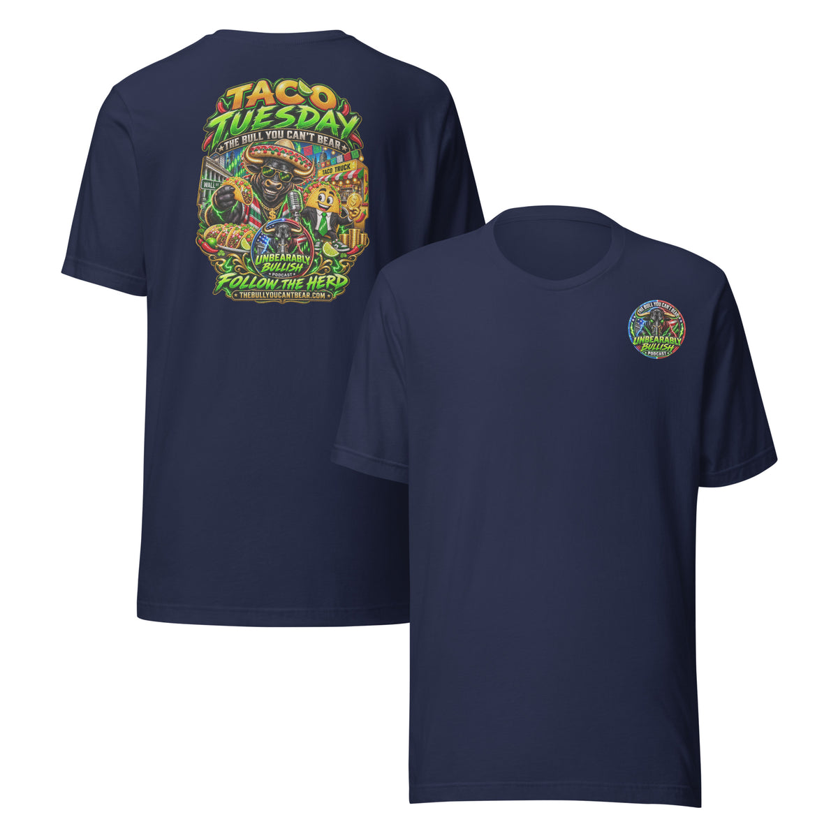 Taco Tuesday Tee in Navy, front and back print