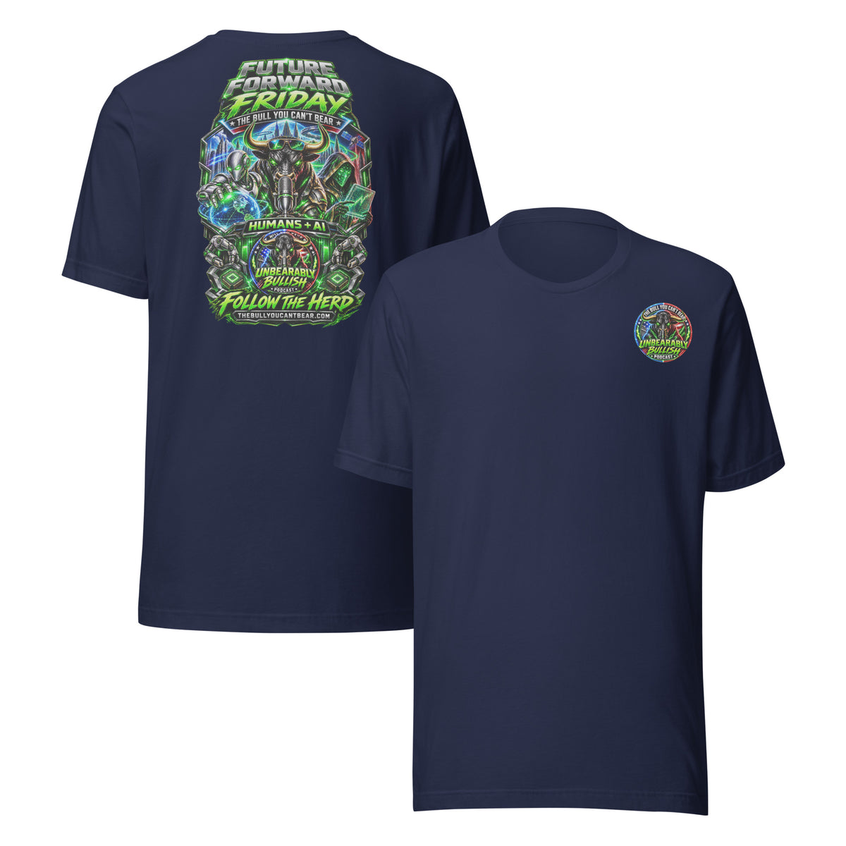 Future Forward Friday Tee in Navy, front and back print