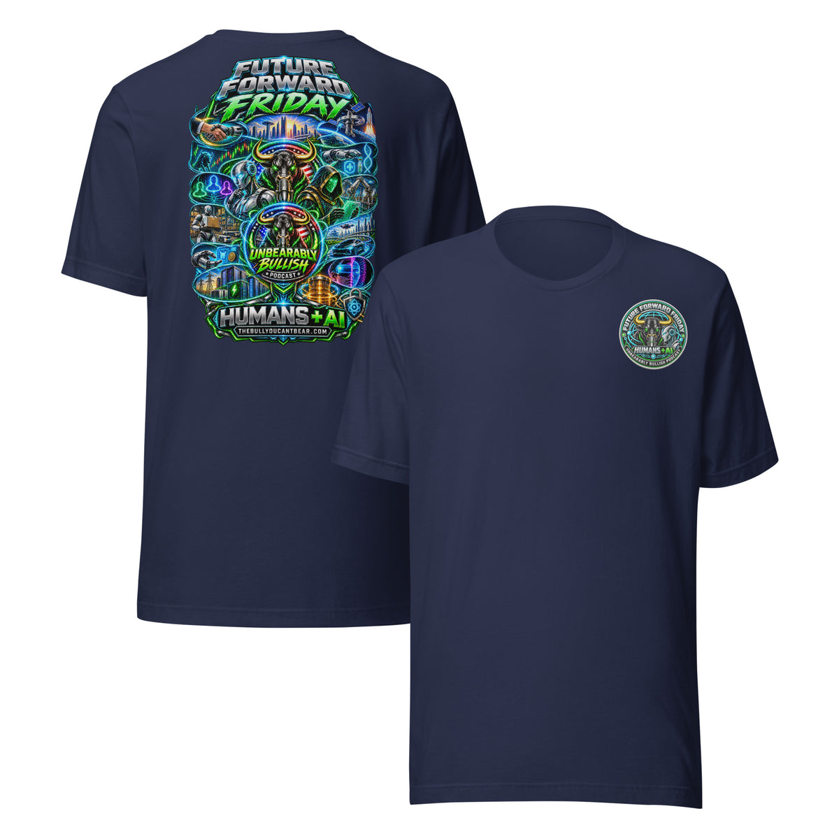 Future Forward Friday Humans + AI Tee in Navy, front and back print