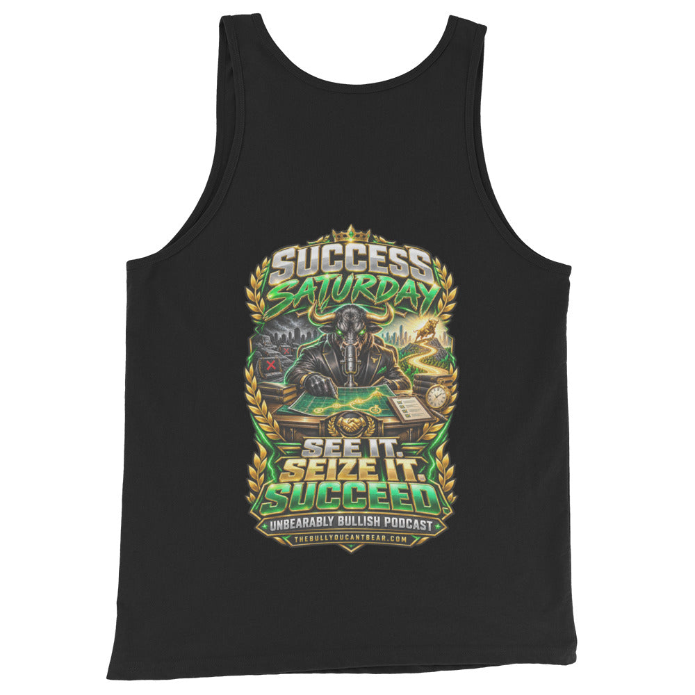 Success Saturday Tank Top in Black, back print